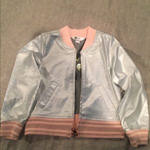 NWT! Silver with pink trim bomber jacket